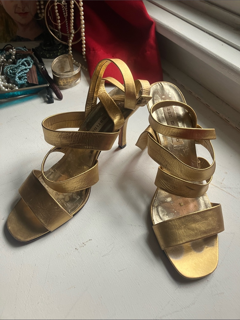 Gold Leather High Heel Sandals